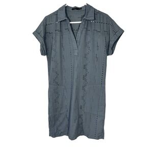 prAna Women's Short Sleeve Boho Eyelet Dress Lined S Gray